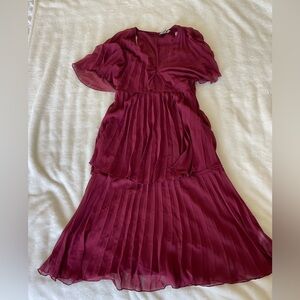 ASOS Wine High Low Tiered Pleated Dress
